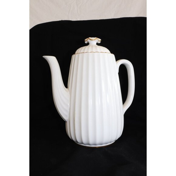 Vintage Spode Midas Bone China England 7 1/8" Coffee Pot and Lid Y8157 Gold Rib - Picture 2 of 5